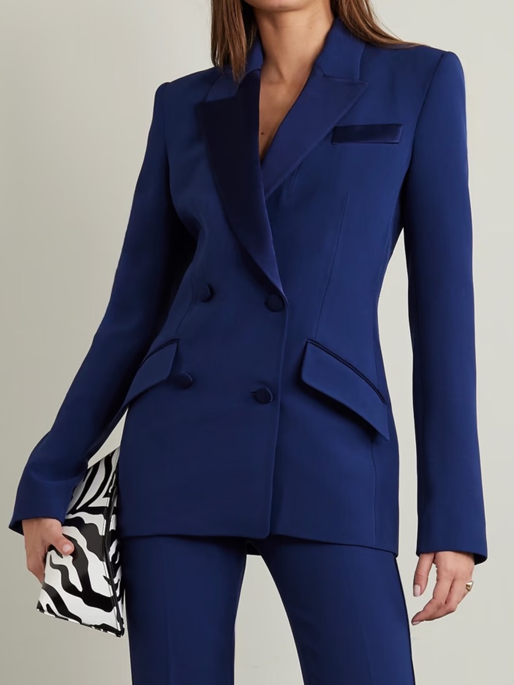 Safiyaa Wynnie Double-Breast Satin Trim Navy Blazer Sz US 8 NWT